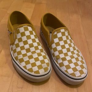 Yellow and White Checkered Slip On Vans